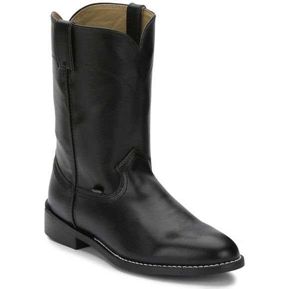 JUSTIN MEN'S JACKSON ROPER LEATHER COWBOY BOOTS BLACK SZ 11.5 EE WIDE NWT - Picture 2 of 6